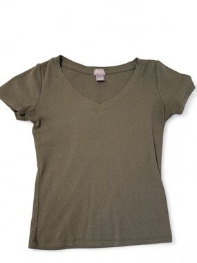 Tilly's Olive Green V-Neck Ribbed Tee - Women’s